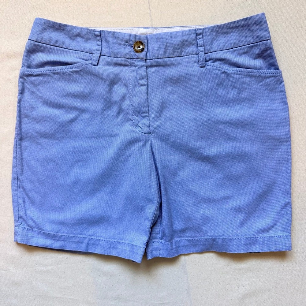 Lands' End Chino Shorts Womens 8 Blue Excellent Mid Rise 100% Cotton Oxford